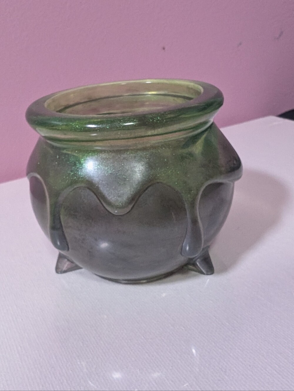 Handmade Iridescent Green Resin Cauldron Trinket Pot